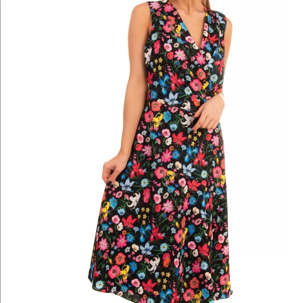 Black Floral Sleeveless V-Neck Midi Dress